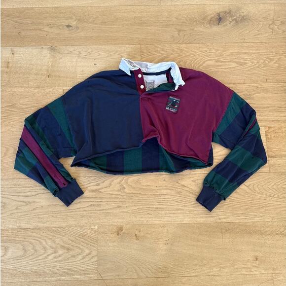 Furst of a Kind - Color Block Cropped Long Sleeve Rugby Shirt in Blue Red Green - Picture 1 of 4